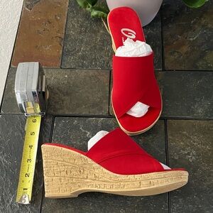 Onex Style Christina Red Wedges Size 7 NWT CORK WEDGE MICRO-FABRIC UPPER